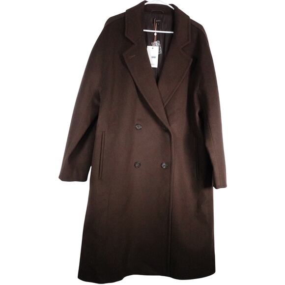 New Quince Women's XL Chocolate Brown Italian Wool Double-Breasted Slouch Coat
